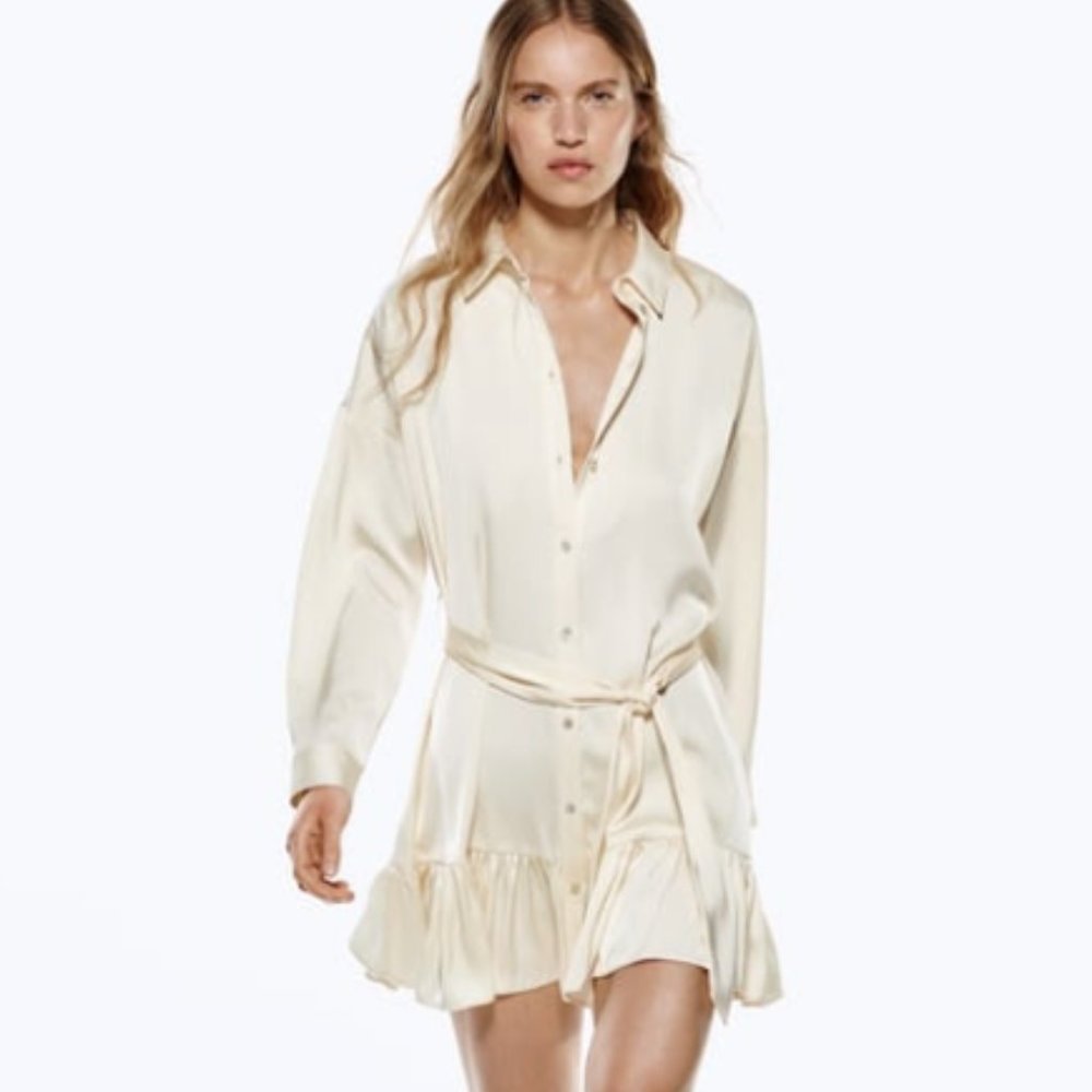Zara Ruffled Satin Effect Dress